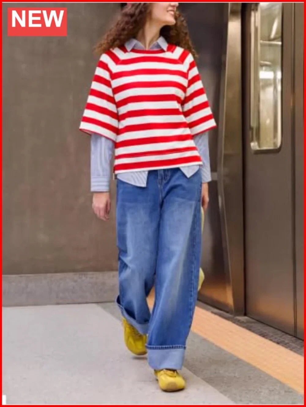 Oversized Half Sleeve Striped Boxy T-Shirt Casual Crew Neck Tee